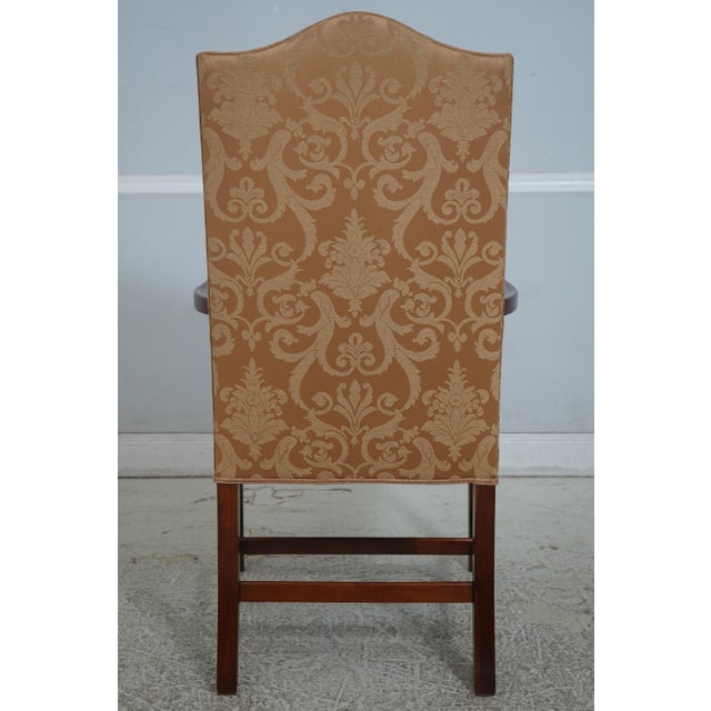 Set of 6 Mahogany Gold Damask Upholstered Dining Chairs For Sale - Image 4 of 18