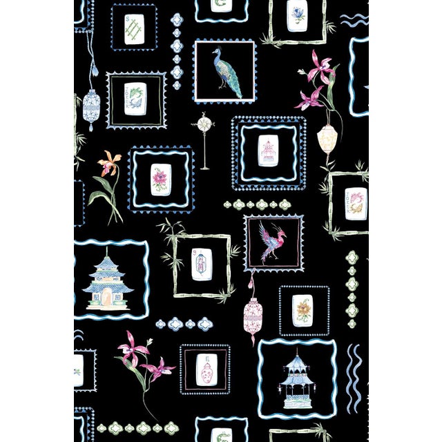 Chinoiserie Mahjong Tile Grasscloth Wallpaper by House Party | Blank Black | 8 Yards For Sale - Image 3 of 8
