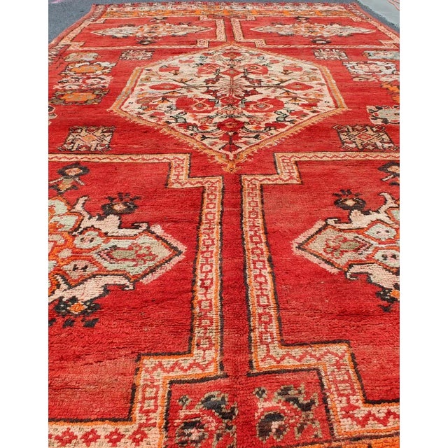Mid 20th Century Large Vintage Moroccan Gallery Rug With Tribal Design in Red, Ivory and Orange For Sale - Image 5 of 13