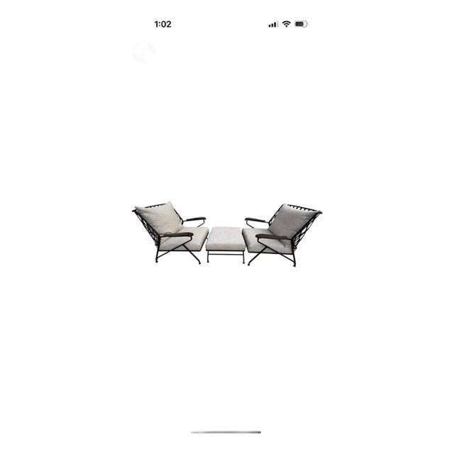 1950s Pair of Italian Maurizio Tepestini Wrought Iron Chairs and Ottoman For Sale