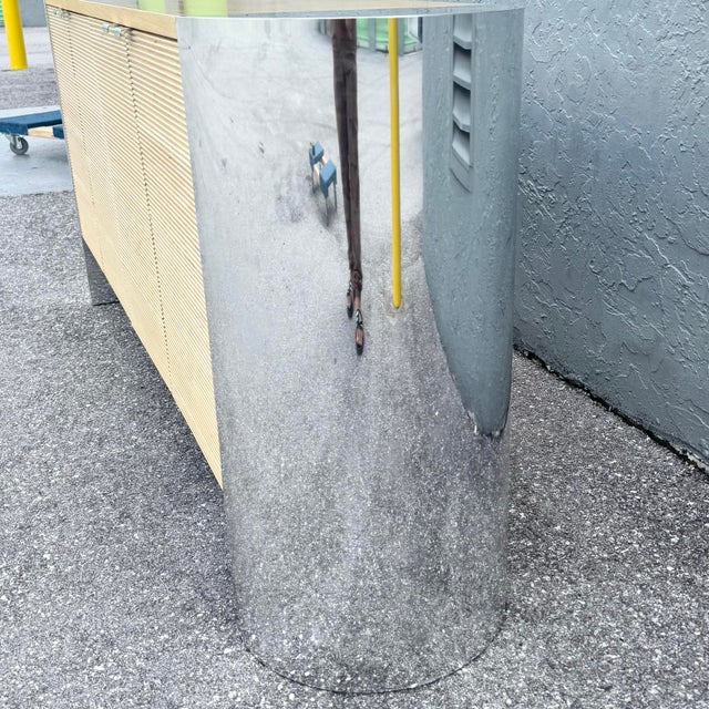 Wood Postmodern Chrome and Ribbed Wood Credenza For Sale - Image 7 of 12