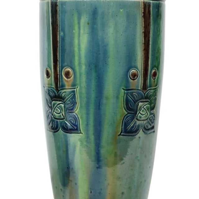 Antique Art Nouveau Flemish Blue Earthenware Vases, 1890s, Set of 2 For Sale - Image 14 of 18