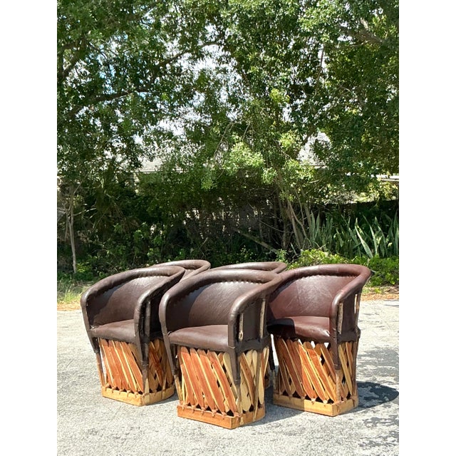 Vintage Boho Leather Equipale Chairs - Set of 5 For Sale - Image 11 of 12