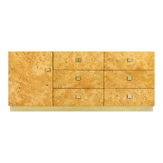 Vintage Burl Wood and Brass Credenza by Founders