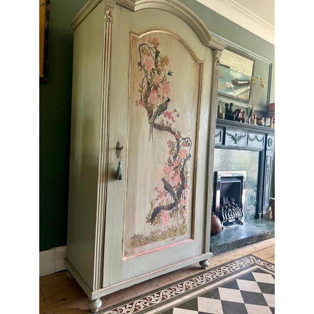 Gray Antique Painted Pine Armoire with Chinoiserie Panel, 1890s For Sale - Image 8 of 14