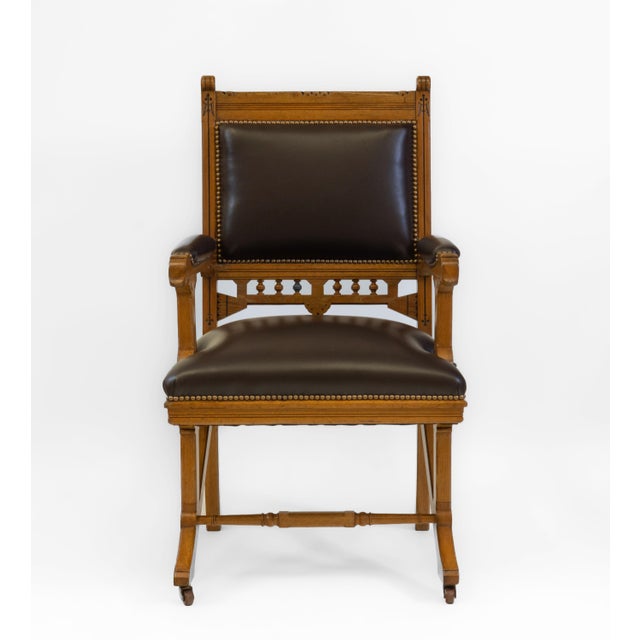 Gothic Revival Ash & Leather Armchair Desk, 1860s For Sale - Image 10 of 14
