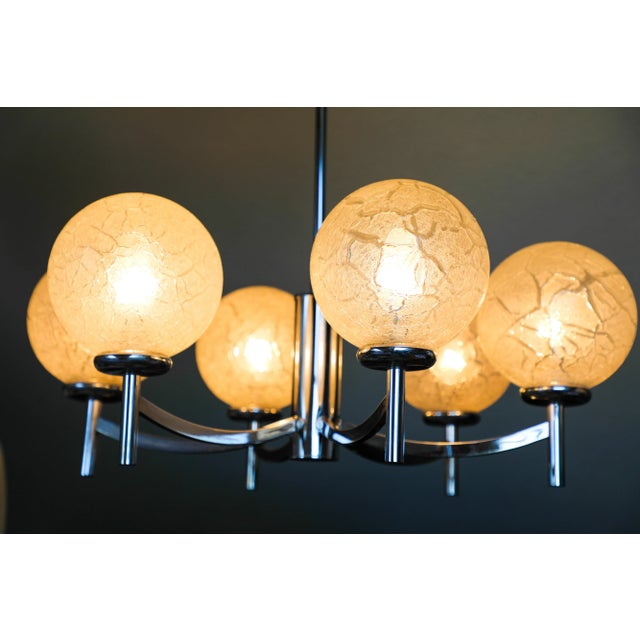 Vintage German Chrome and Glass Chandelier, 1970s For Sale - Image 4 of 13