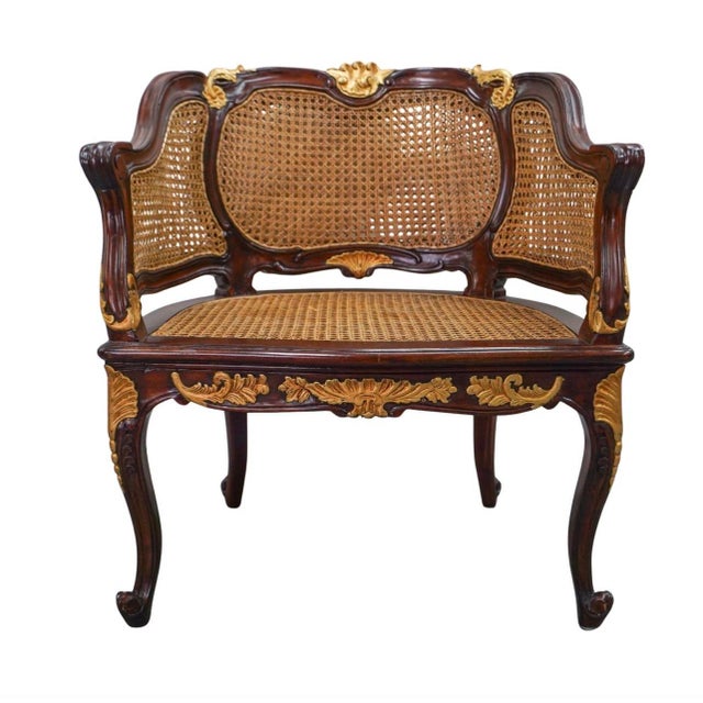1980s Louis XV Style Rattan Thatch Chair For Sale - Image 4 of 8