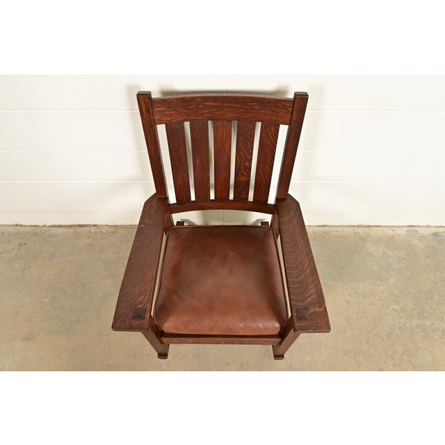 Early 20th Century Gustav Stickley Antique Mission Oak Arts & Crafts Rocking Chair, Circa 1910 For Sale - Image 5 of 13