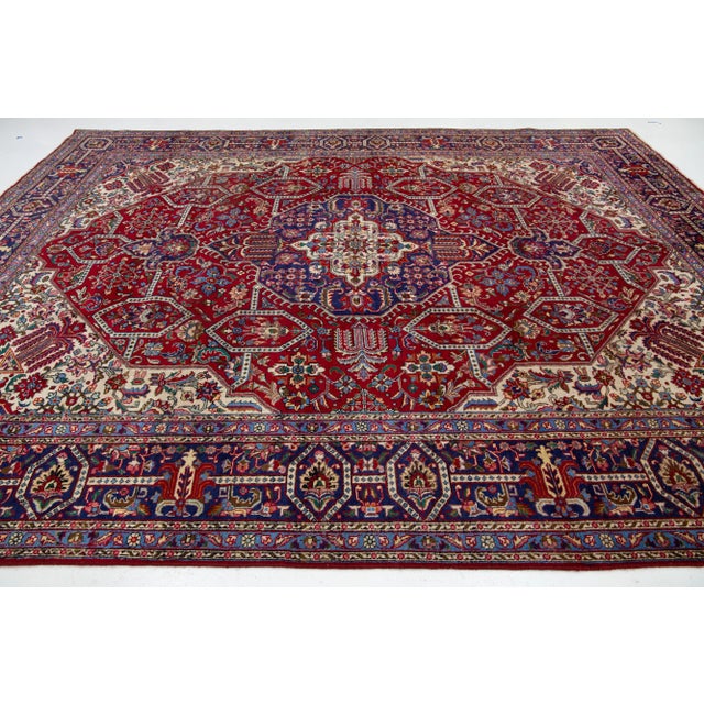 1960s Red Vintage 1960s Heriz Persian Wool Rug With Allover Motif For Sale - Image 5 of 7