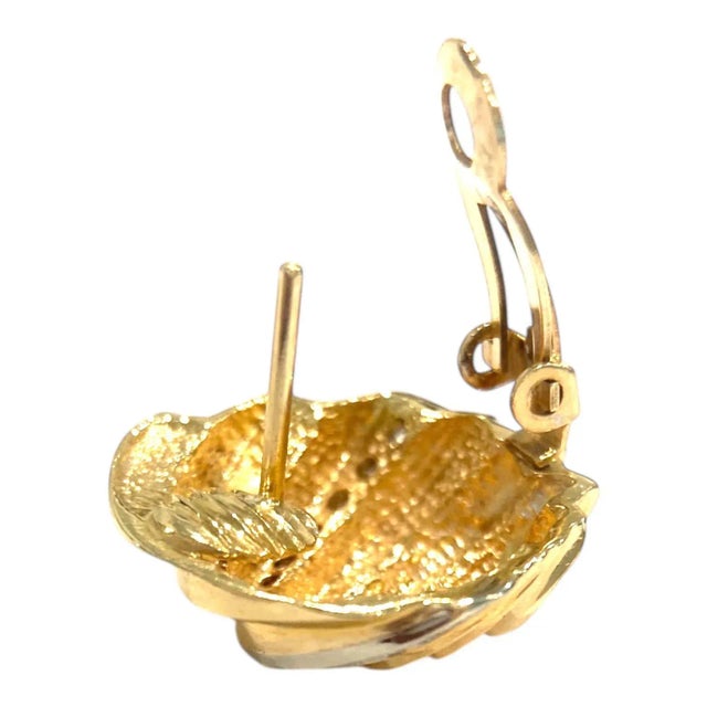 Metal Vintage 14k Yellow Gold Diamond Sea Shell Earrings, A Pair For Sale - Image 7 of 9