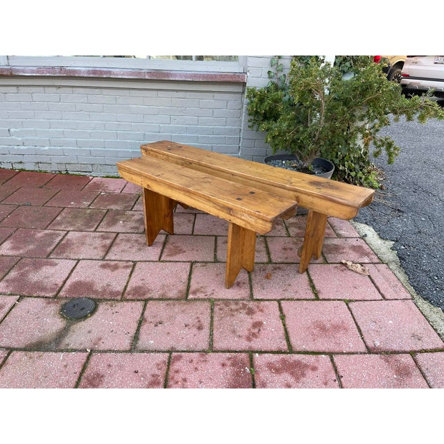 Yellow Antique English Country Pine Bench, C 1860. For Sale - Image 8 of 8