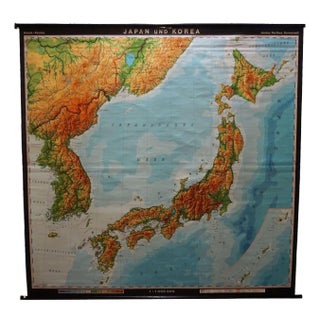 Vintage Asia Japan Korea Rollable Map Wall Chart Poster For Sale