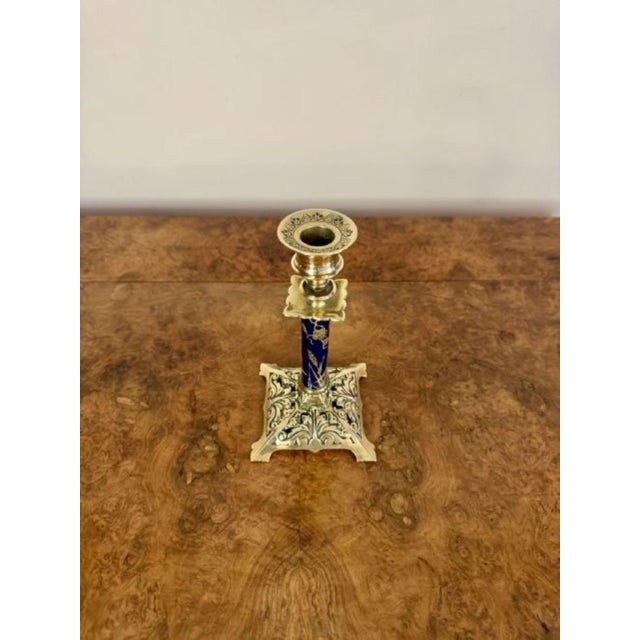 Antique Victorian Brass and Porcelain Candlesticks, 1880, Set of 2 For Sale - Image 6 of 7