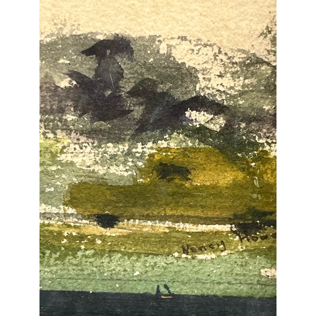 Mid Century Watercolor Landscape of a Car on a Rural Highway For Sale - Image 4 of 5