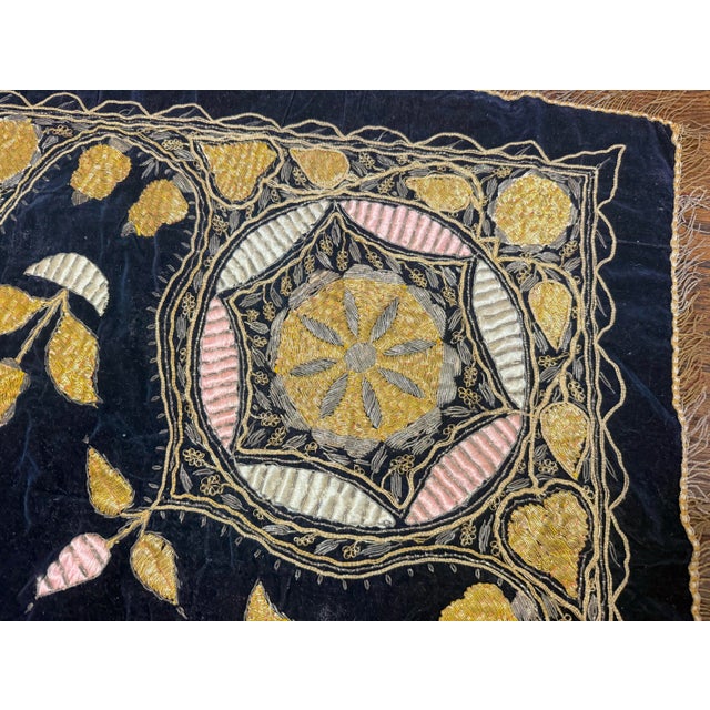 Antique Handmade Square Turkish Metal Threaded Embroidered Tapestry Tablecloth For Sale - Image 13 of 13