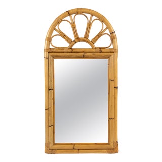 Mid-Century Modern Arch Wall Mirror in Bamboo and Rattan, 1970s For Sale