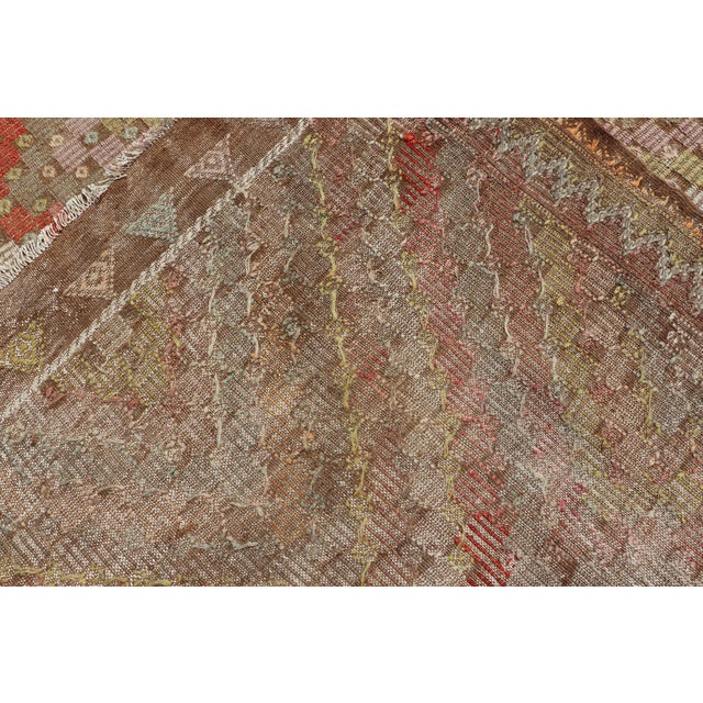 Large Vintage Turkish Kilim Rug With Coral, Gold, Sage Diamond Pattern For Sale - Image 14 of 14