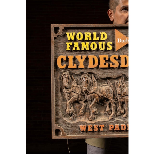 American Vintage Budweiser Clydesdale Team Embossed Plastic Sign For Sale - Image 3 of 8