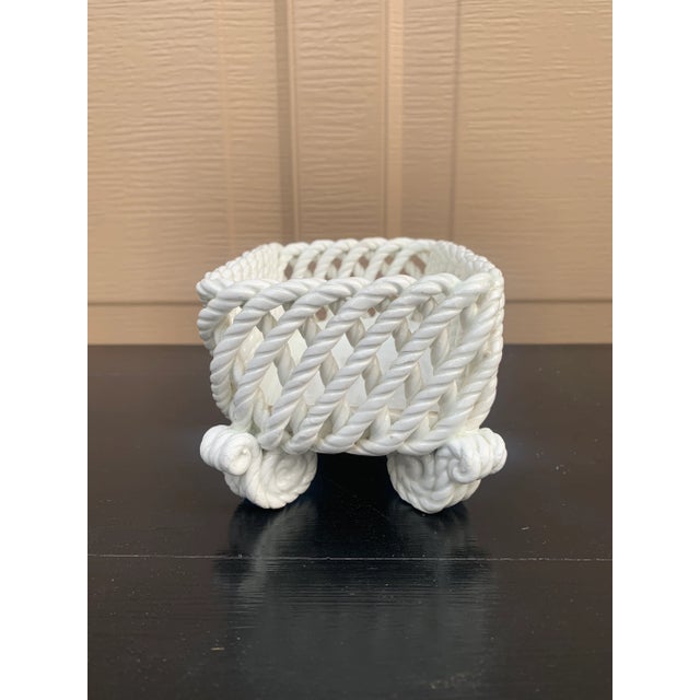 Ceramic French Country Trompe l'Oeil Porcelain Rope Basket Cachepot For Sale - Image 7 of 11