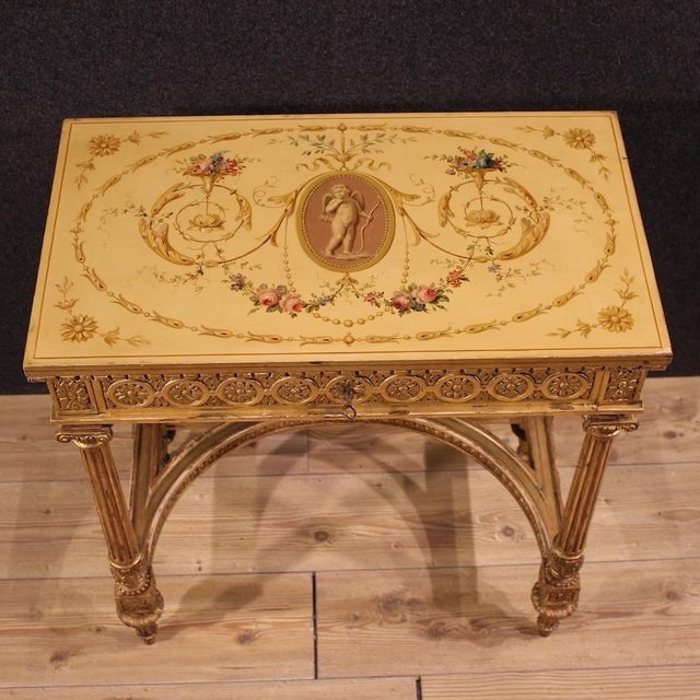 Beige Louis XVI French Lacquered and Gilded Side Table by Sormani, 1920 For Sale - Image 8 of 16