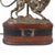 Vintage table lamp with greyhound in silver-plated metal, wood and leather – Spain, c. 1950. Elegant figurative lampshade,...