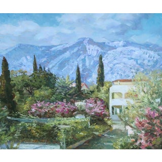 Mountain Landscape Antique Oil Painting Original Soviet Art Ukrainian Artist Zhezher A. 50-60 For Sale