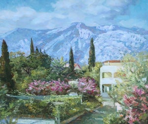 Mountain Landscape Antique Oil Painting Original Soviet Art Ukrainian Artist Zhezher A. 50-60