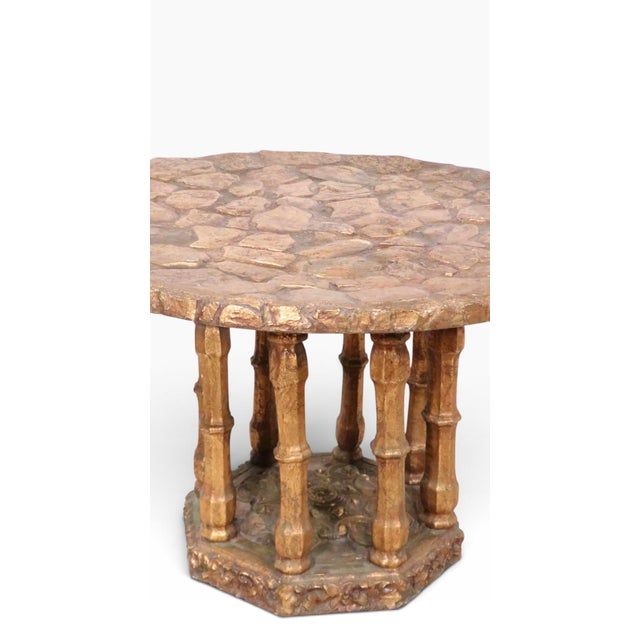 Brutalist Faux Gold Gilt Side Table With Textured Surface C. 1970's For Sale - Image 4 of 11
