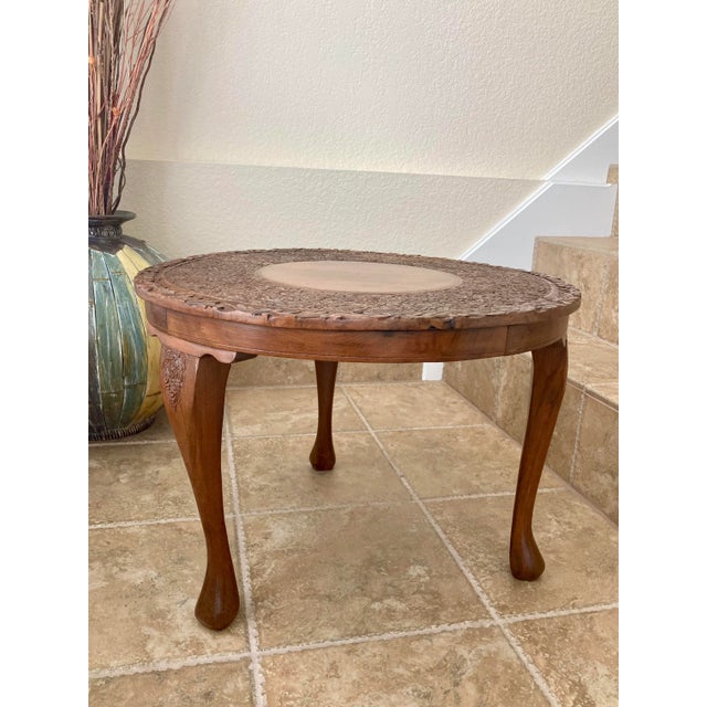 Hand Carved Mid 20th-Century Shells & Foliates Teak Accent Table For Sale - Image 12 of 13