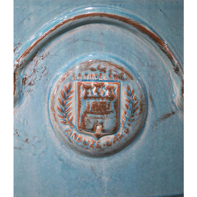 Pair of French Turquoise Glazed Terracotta Planters by La Madeleine in Anduze For Sale In Dallas - Image 6 of 12