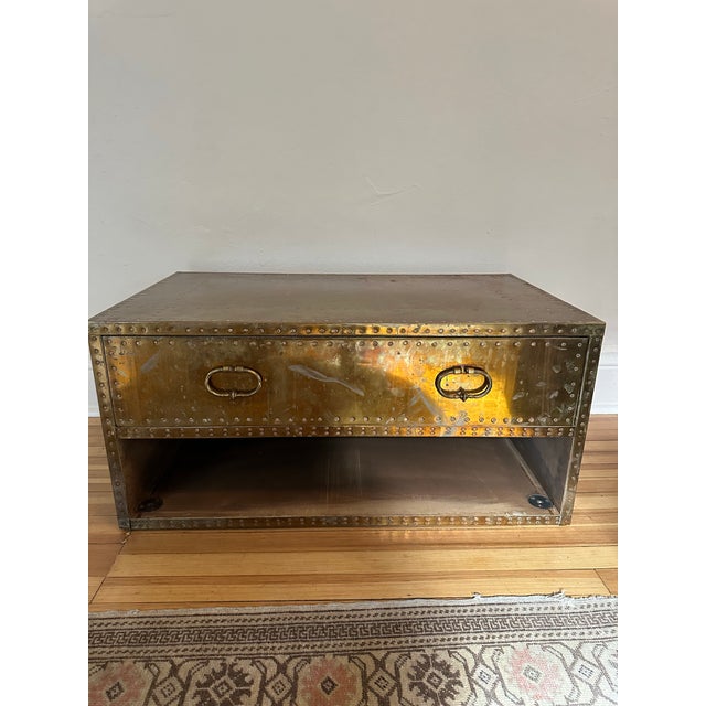 Mid-Century Modern 1970’s Sarreid Ltd. Brass 2 Drawer Chest For Sale - Image 3 of 11