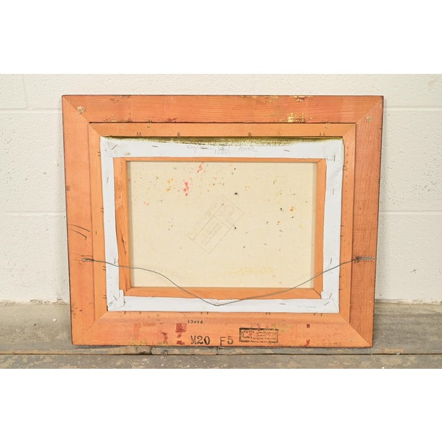 Original Artist Signed Village Harbor Oil on Canvas Painting With Carved Giltwood Frame For Sale - Image 13 of 15