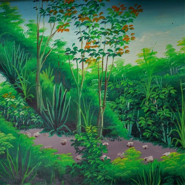 Rustic 1970s Haitian Landscape Oil on Panel Painting by Dominique Senat For Sale - Image 3 of 5