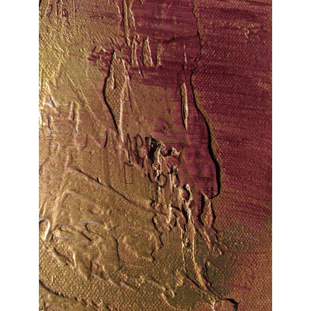 Original Large Metallic Gold Abstract Painting on Canvas Signed For Sale - Image 4 of 10
