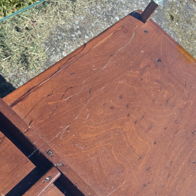 Antique Hardwood Oak Cobblers Accent Table W/ Glass Top For Sale - Image 10 of 10