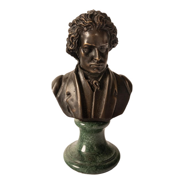 Antique French Cast Bronze Marble Sculpture Ludwig Van Beethoven Bust, 1890 For Sale