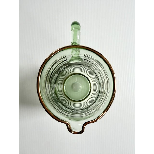 Vintage Mid-Century Modern Bohemian Green Glass Pitcher Cut Flowers, Gold & Black Bands For Sale - Image 11 of 17