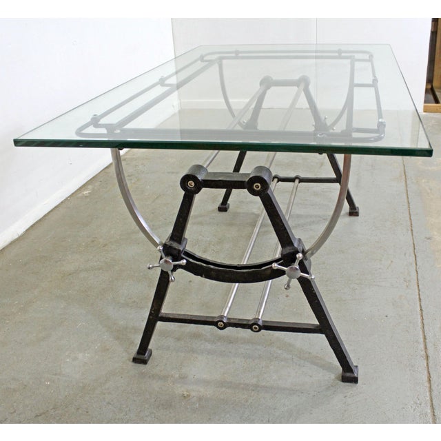 Industrial Modern Cast Iron Glass Top Desk Table Chairish
