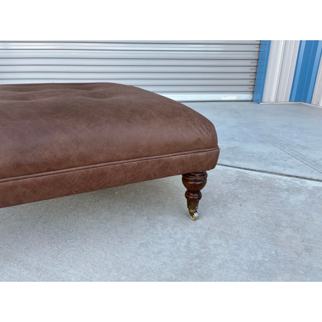 1970s 1960s Mid Century Leather and Mahogany Ottoman For Sale - Image 5 of 7
