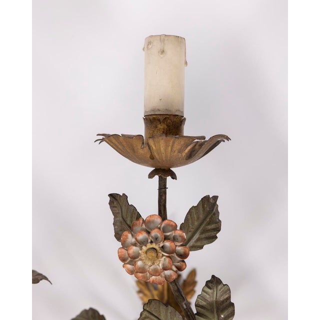 Goldenrod Vintage Italian Floral Wall Lamps in Iron and Porcelain, 1950s, Set of 3 For Sale - Image 8 of 16