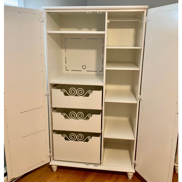 Tall roomy bright white mirrored wardrobe armoire featuring solid MDF engineered wood construction with modern details...