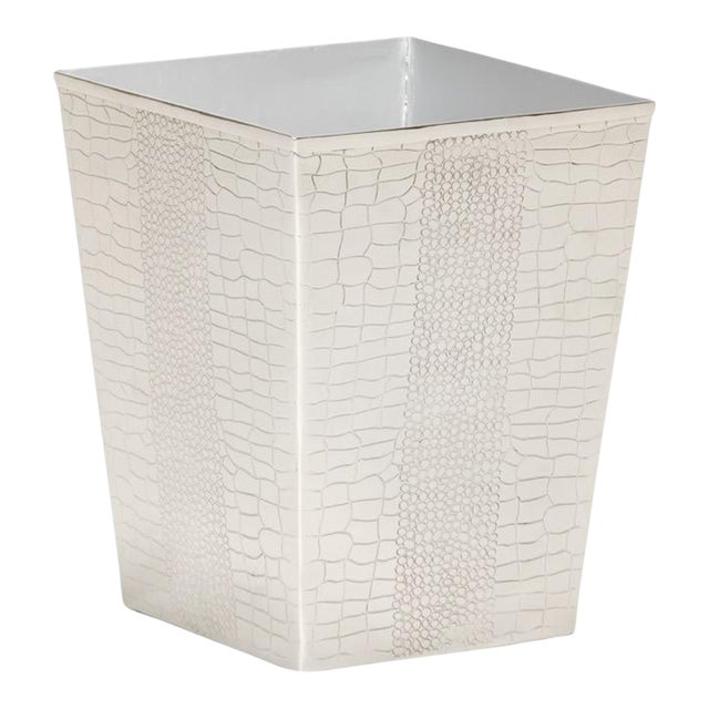 Wildwood Faux Crocodile Wastebasket - Nickel For Sale