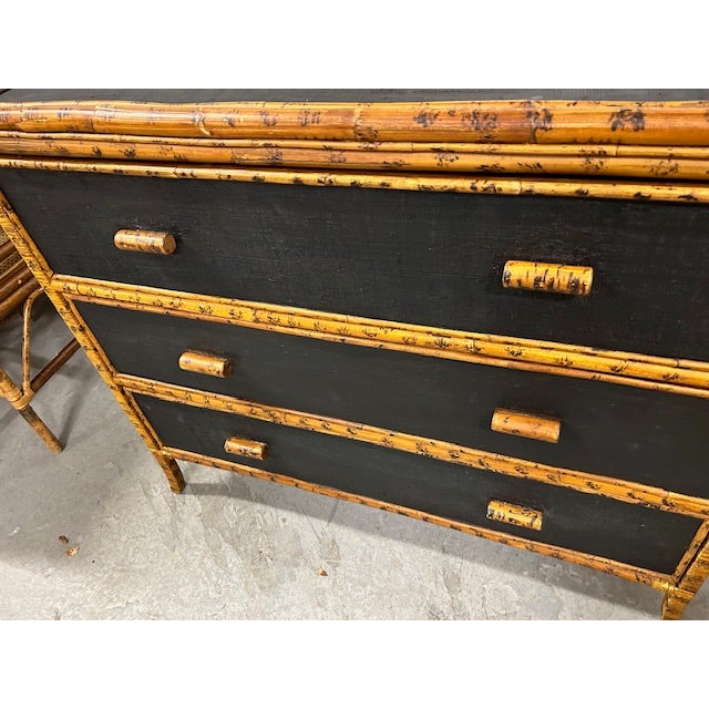 Vintage Cane Rattan Burnt Bamboo Style Grasscloth Chest For Sale - Image 4 of 8