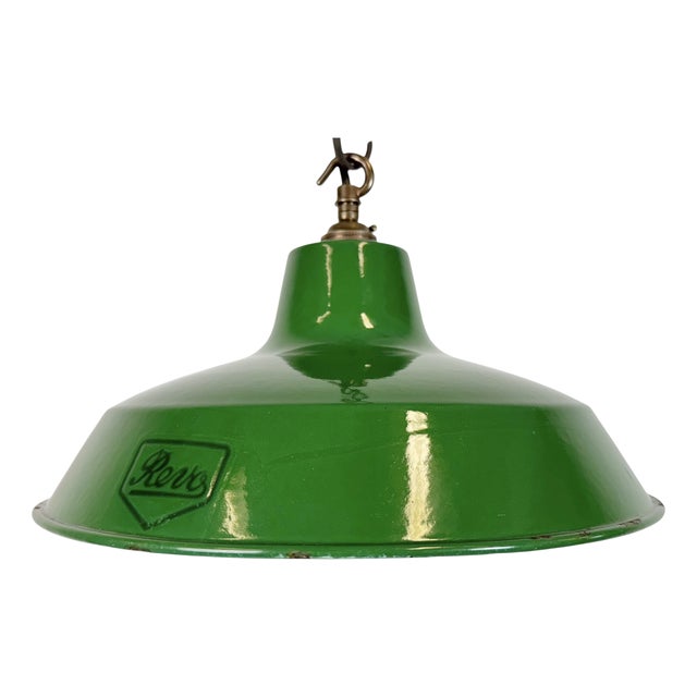 Industrial Green Enamel Factory Pendant Lamp from Revo, 1950s For Sale