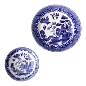 Vintage Japanese Blue Willow Ware Plate and Bowl Set of 2