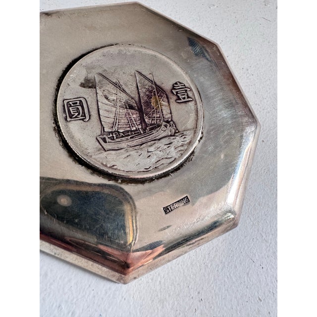 1920s Sterling Silver Antique Export Coin Dish or Trinket Tray. Silver Coin Insert. For Sale - Image 5 of 10