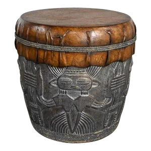 Island Style Boho Chic Resin Tiki Tribal Large Drum End or Accent Table Style of Casa Bique
