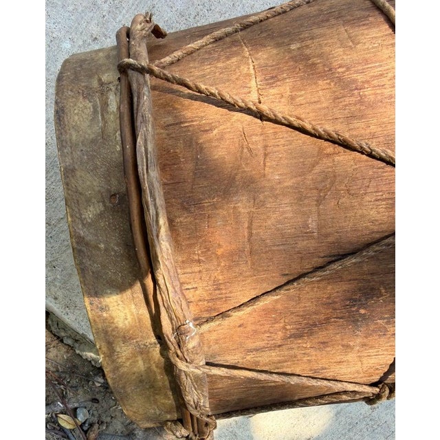 Early 20th Century Native America Hand Made Wooden Drum With Leather For Sale - Image 4 of 6