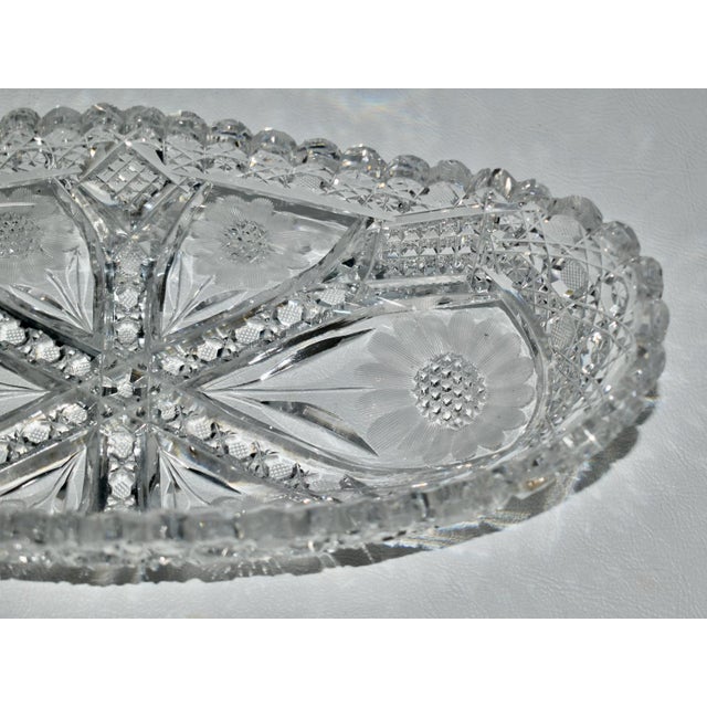 Antique American Brilliant Cut Crystal Oval Dish W/Floral Details For Sale - Image 4 of 12